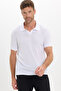 Men's Slim Fit Slim Fit Viscose Fabric Patterned Plain Pique Buttonless White Polo Neck T-Shirt - 3