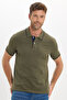 Men's Slim Fit Slim Fit 100% Cotton Soft Textured Cool Fabric Plain Pique Khaki Polo Neck T-Shirt - 3
