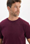 Unisex Regular Fit Comfortable Cut 100% Cotton Crew Neck Burgundy T-Shirt - 4