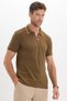 Men's Slim Fit 100% Cotton Short Sleeve Half Zip Mink Polo Collar T-Shirt - 9