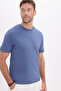 Unisex Regular Fit Comfortable Cut 100% Cotton Crew Neck Indigo T-Shirt - 4