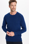 Men's Slim Fit Crew Neck Honeycomb Patterned Dark Sax Blue 2 Knitwear Sweater