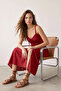 Red 100% Cotton A-Line/A Bell Shape Maxi Woven Dress Twoss26El00664 - 2