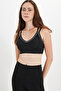 Women's Slim Fit Cross-Tie Strap V-Neck Black Crop Top