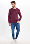 Men's Standard Fit Regular Cut Crew Neck Claret Red Knitwear Sweater - 3