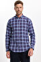 Men's Slim Fit Slim Cut Long Sleeve Cotton Easy-Iron Checkered Button-Down Collar Shirt