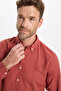 Men's Slim Fit Slim Fit Plain Oxford Embroidered Button down Collar Tile Sports Shirt - 3