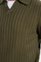 Men's Standard Fit Regular Cut Polo Collar Khaki Sweater - 6