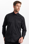 Classic Fit Long Sleeve Cotton Satin Men's Black Shirt