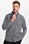 Men's Regular Fit Classic Cut Button Lapel Small Checkered Cotton Shirt - 5