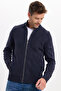 Men's Standard Fit Regular Cut Zippered Navy Blue Cardigan