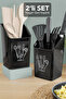 2-Piece Countertop Cutlery Holder - Kitchen Organizer Organizer Ladle Spoon Knife Stand Black