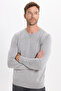 Men's Standard Fit Regular Cut Crew Neck Gray Knitwear Sweater - 4