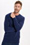 Men's Slim Fit Narrow Cut Crew Neck Honeycomb Patterned Sweater - 6
