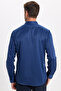 Modern Slim Fit Long Sleeve Plain Satin Cotton Navy Blue Men's Shirt - 7