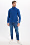 Men's Slim Fit Slim Fit Full Turtleneck Patterned Navy Blue Knitwear Sweater - 2