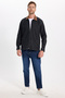 Men's Regular Fit Comfortable Cut Velvet Collar Zippered Denim Black Jacket Shirt - 2