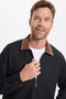 Men's Regular Fit Comfortable Cut Velvet Collar Zippered Denim Black Jacket Shirt - 5