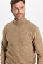 Men's Slim Fit Slim Fit Full Turtleneck Front Patterned Cream Knitwear Sweater - 4