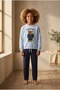 Boy's Teddy Patterned Sweatshirt Pajama Top Blue - 2