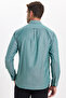 Men's Regular Fit Classic Cut Oxford Texture Lapel Button Pocket Embroidery Green Shirt - 7