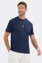 Men's Loose Fit Comfortable Cut 100% Cotton Soft Textured Short Sleeve Navy Blue Crew Neck T-Shirt