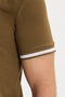 Men's slim fit 100% cotton jacquard polo shirt in brown with detailed collar and cuffs. - 7