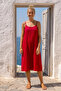 Red Strapless Collar, Hidden Pockets, Adjustable Straps, Casual Muslin Woven Dress 95 55 - 7