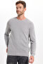 Men's Slim Fit Crew Neck Honeycomb Patterned Gray Knitwear Sweater - 3