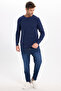 Men's Slim Fit Narrow Cut Crew Neck Honeycomb Patterned Sweater - 2