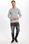 Men's Standard Fit Regular Cut Crew Neck Gray Knitwear Sweater - 2
