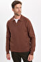Men's Standard Fit Regular Cut Polo Collar Brown Sweater - 4
