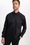 Classic Fit Long Sleeve Cotton Satin Men's Black Shirt - 5