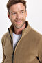 Unisex Standard Fit Full Zip Cold-Resistant Stand Collar Khaki Fleece Cardigan - 4