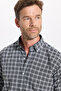 Men's Regular Fit Classic Cut Button Lapel Small Checkered Cotton Shirt - 6
