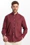 Men's Regular Fit Classic Cut Oversize Cotton Linen Texture Buttoned Collar Claret Red Shirt