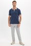Men's Slim Fit 100% Cotton Short Sleeve Half Zipper Navy Blue Polo Collar T-Shirt - 2
