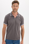 Men's Slim Fit 100% Cotton Jacquard Plain Collar and Sleeve Detail Gray Polo Neck T-Shirt - 4
