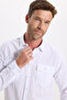 Men's Regular Fit Classic Cut 100% Cotton Linen Texture Double Pocket White Shirt - 3