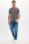 Men's Slim Fit 100% Cotton Jacquard Plain Collar and Sleeve Detail Gray Polo Neck T-Shirt - 2