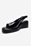 Orlena Black Patent Leather Genuine Leather Wedge Heeled Sandals - 6
