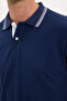 Men's Slim Fit 100% Cotton Long Sleeve Navy Blue Polo Collar Sweatshirt - 4