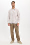 Men's Classic Fit Regular Cut Long Sleeve 100% Cotton Linen Texture Green Shirt - 2