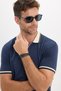 Men's Slim Fit 100% Cotton Short Sleeve Half Zipper Navy Blue Polo Collar T-Shirt - 5