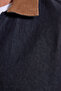 Men's Regular Fit Comfortable Cut Velvet Collar Zippered Denim Navy Blue Jacket Shirt - 7