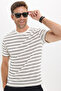 Men's Regular Fit Comfortable Cut Crew Neck Jacquard White T-Shirt with Black Stripes - 7