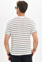 Men's Regular Fit Comfortable Cut Crew Neck Jacquard White T-Shirt with Black Stripes - 6