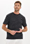 Men's Regular Fit Comfortable Cut Crew Neck Jacquard Black T-Shirt with White Stripes