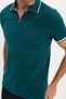Men's Slim Fit Slim Fit 100% Cotton Jacquard Plain Collar and Sleeve Detail Green Polo Collar T-Shirt - 6