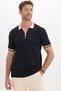 Men's Slim Fit 100% Cotton Short Sleeve Half Zip Black Polo Collar T-Shirt - 3